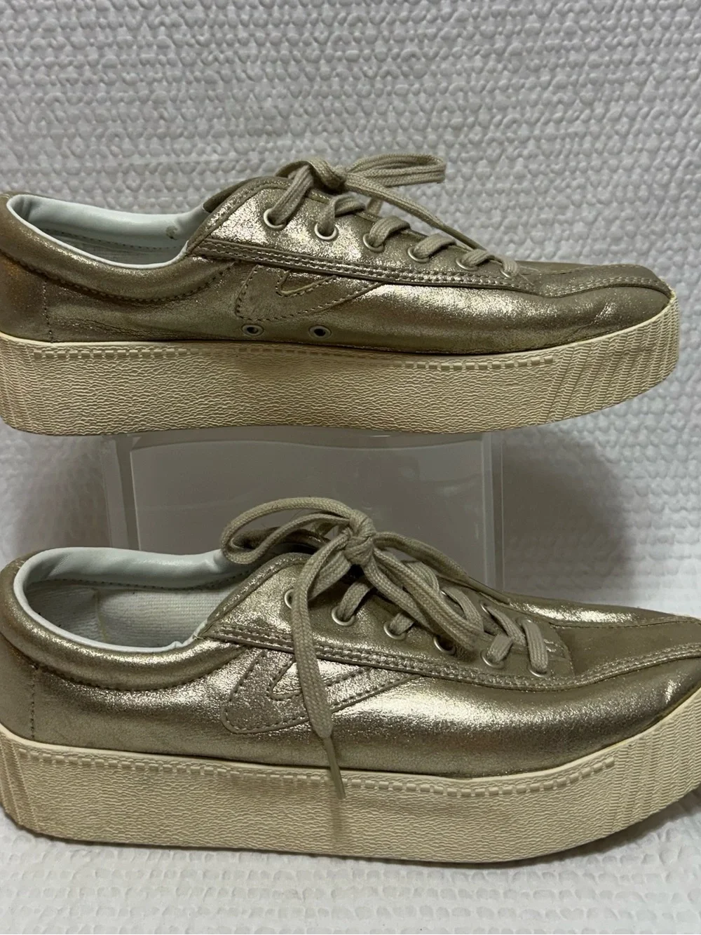 Tretorn Metallic Gold Platform Lace-Up Sneakers - Women's 8